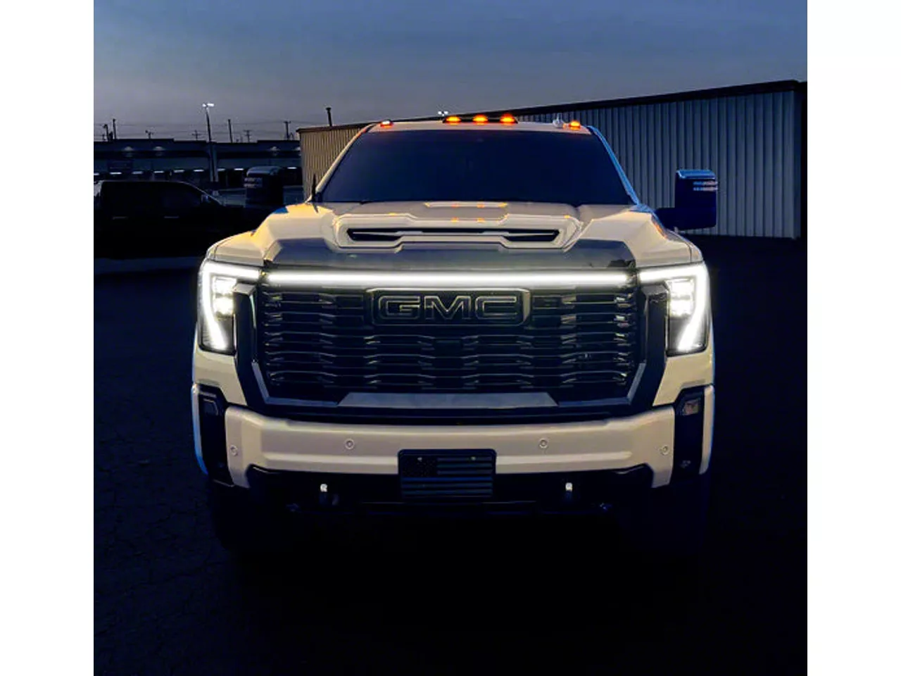 Sick Diesel LED grille lights smoked black frame Sierra 2500HD Denali